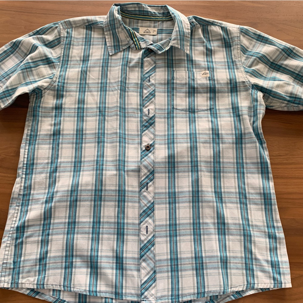 GUC McKinley Men's Blue Plaid Cotton Shirt. SS, collar, front pocket, button. XL